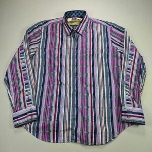 Robert Graham Shirt Vertical Stripe Knowledge Wisdom Truth Purple Mens 2XL